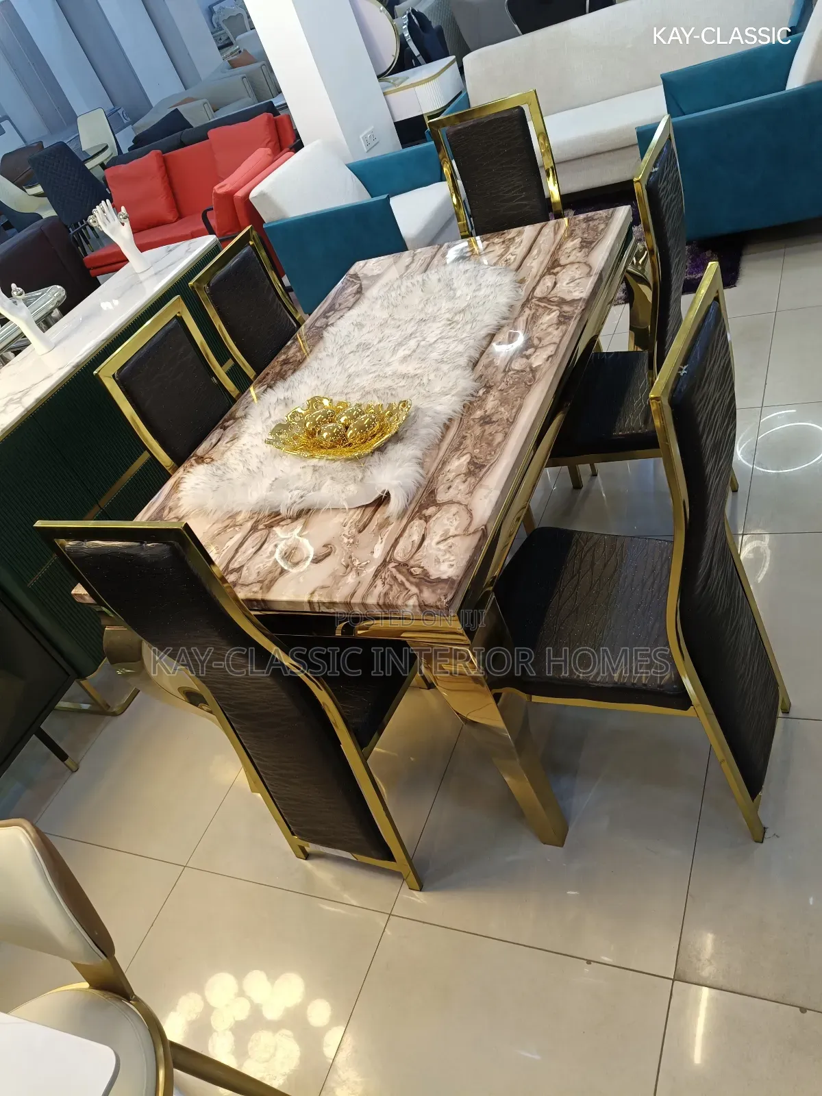 Six Setters Mable Top Golden Leg Dining Table