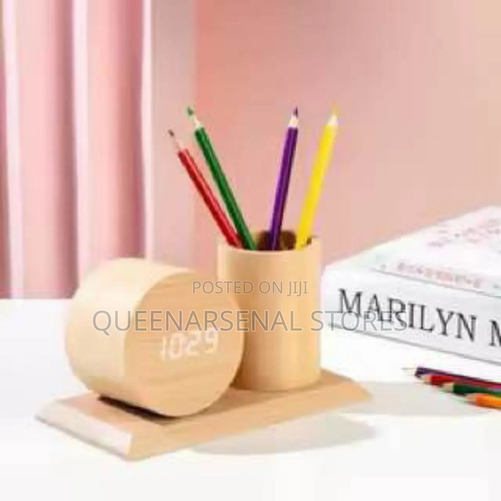 Wooden Digital Clock and Pen Stand