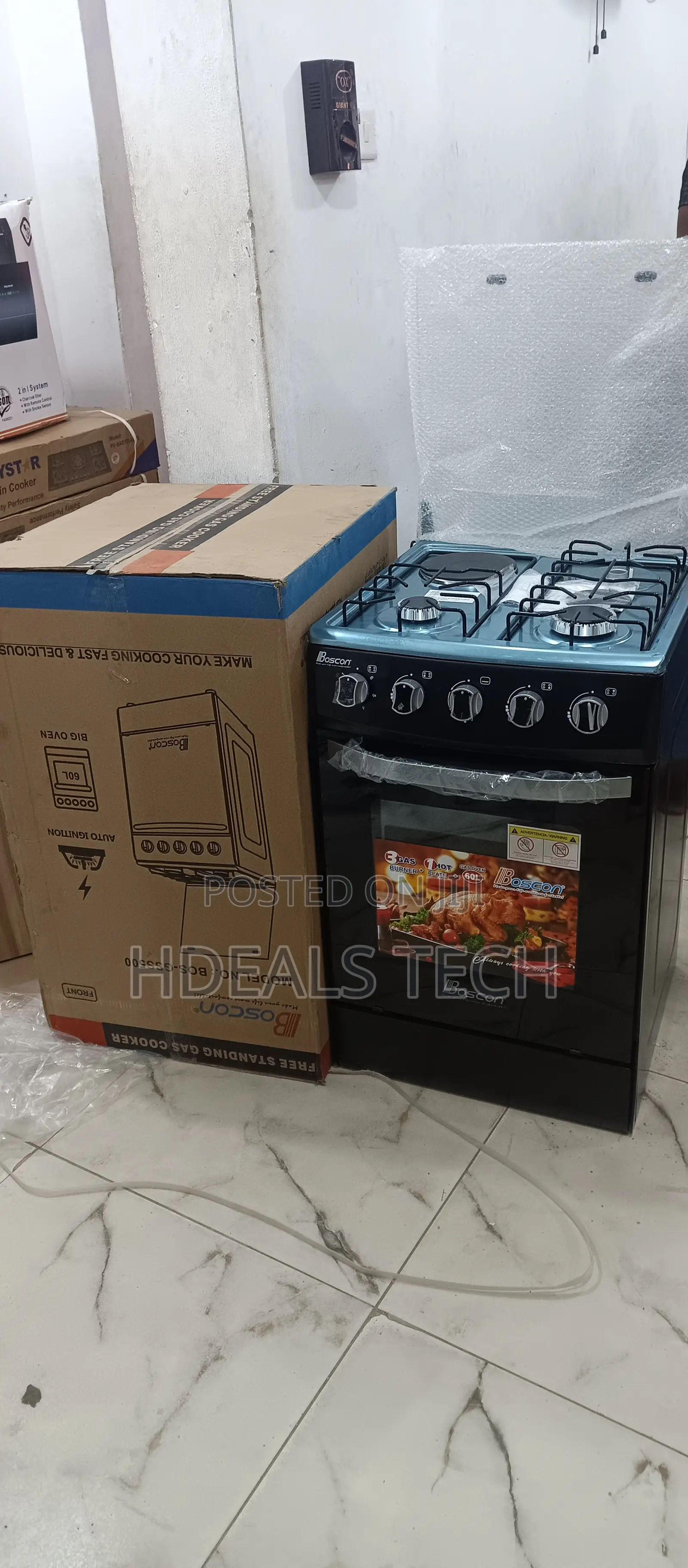 Current- Boscon Gas Cooker 3burner+1 Hot Plate Bos-Gss500