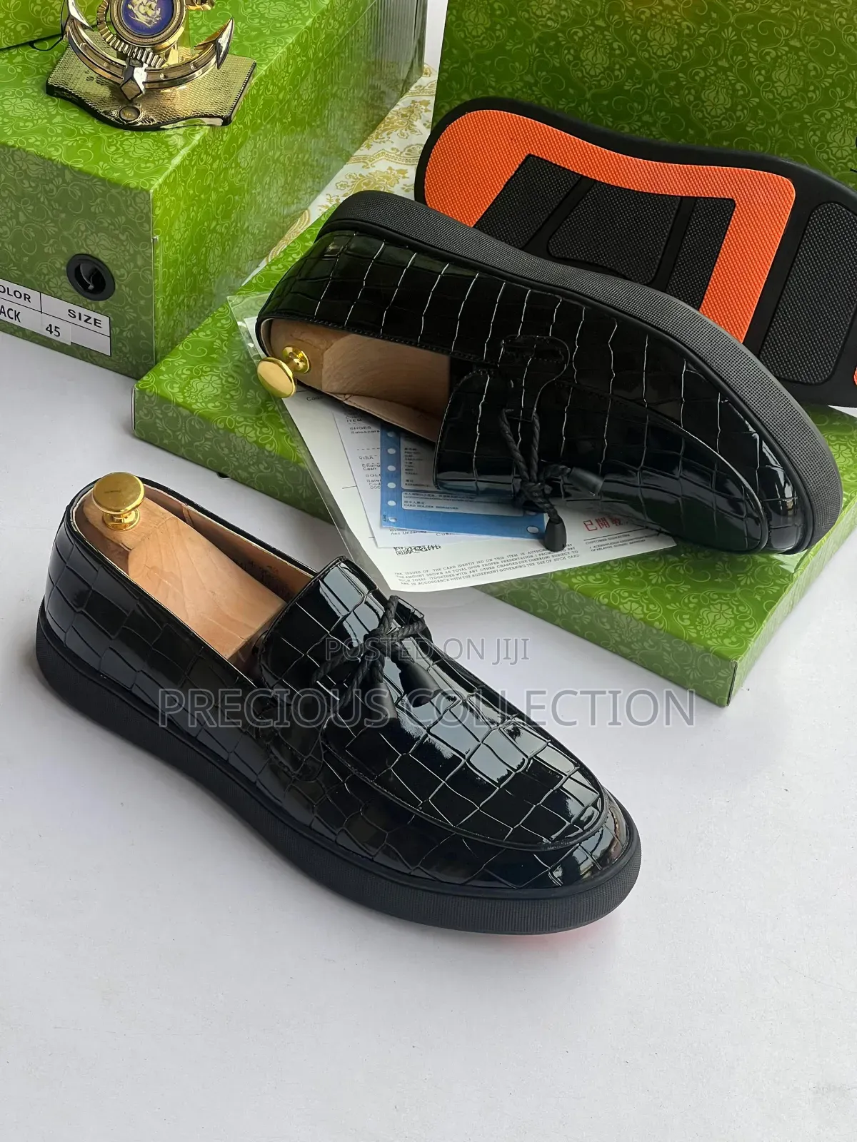 Glossy Gucci Leather All Black Bow Loafers
