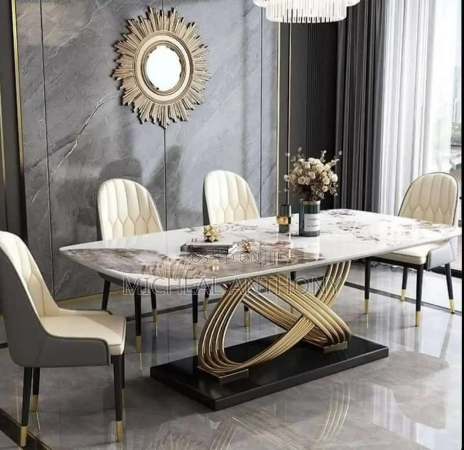 Complete Set of Dining Table by Six Marble Top
