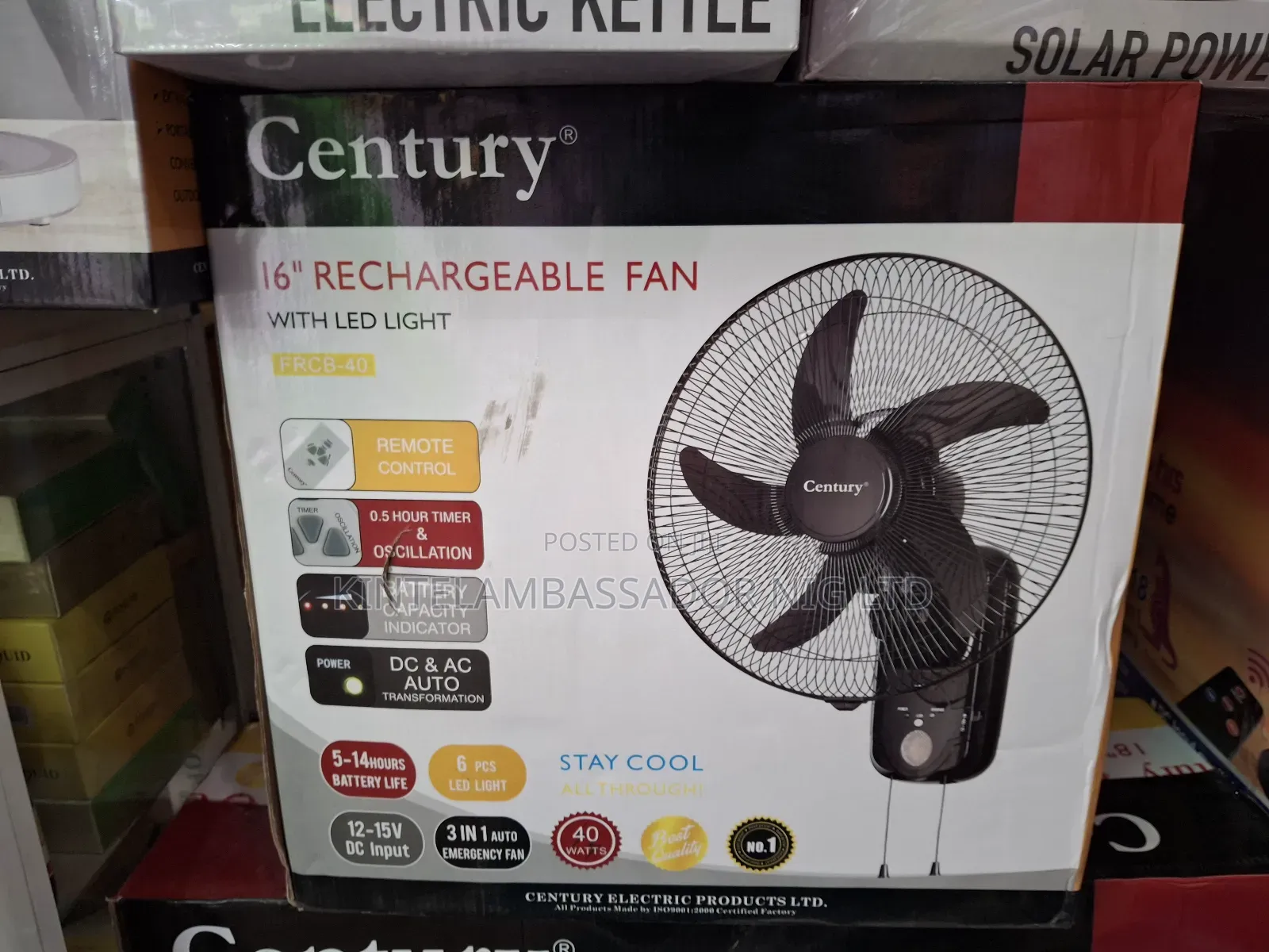 18" Century Rechargeable Wall Fan