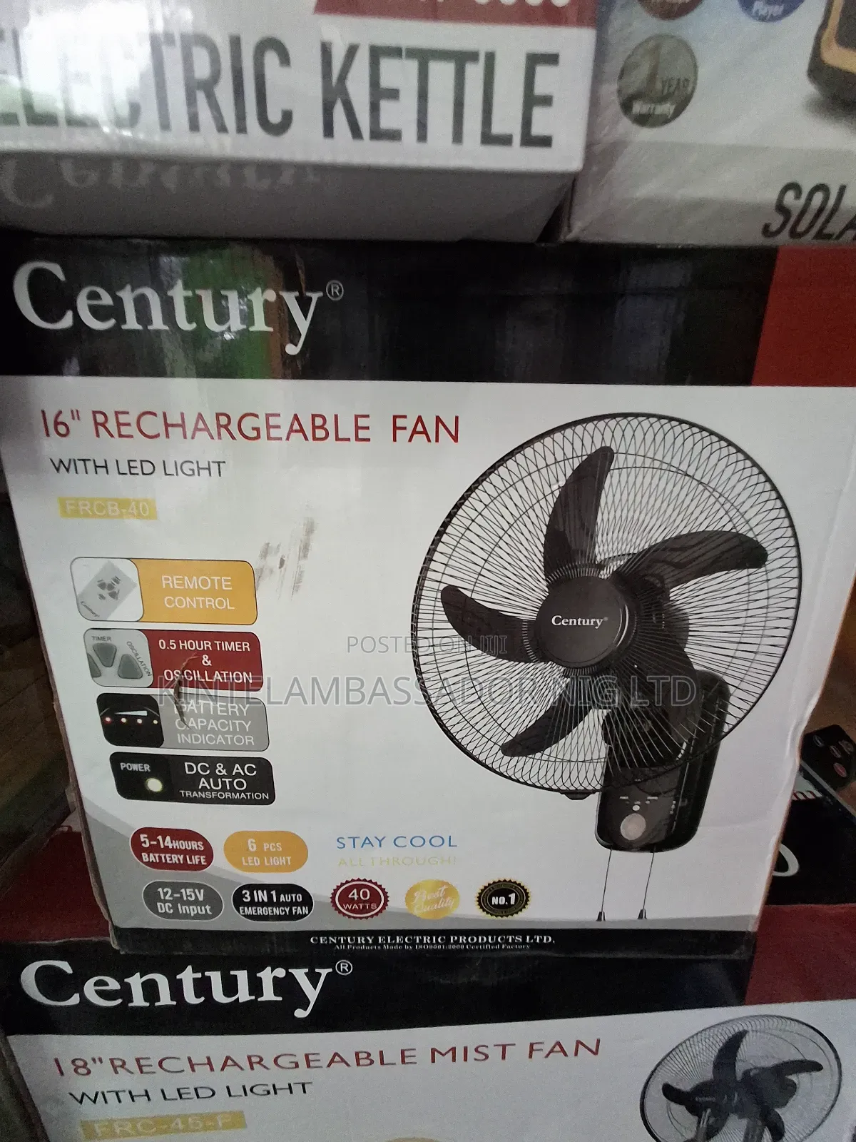 18" Century Rechargeable Wall Fan