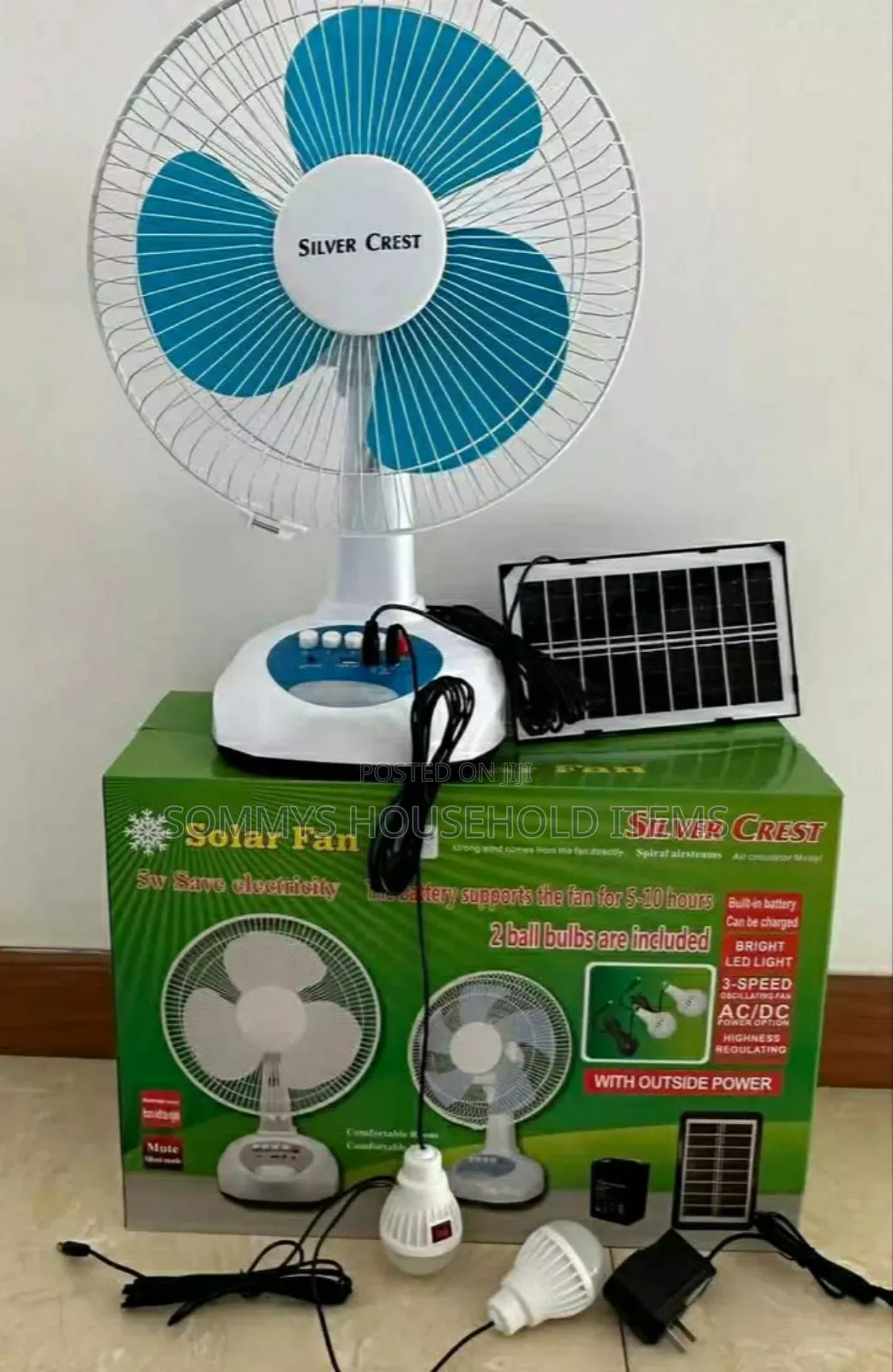 12" Rechargeable Fan With Solar Panel