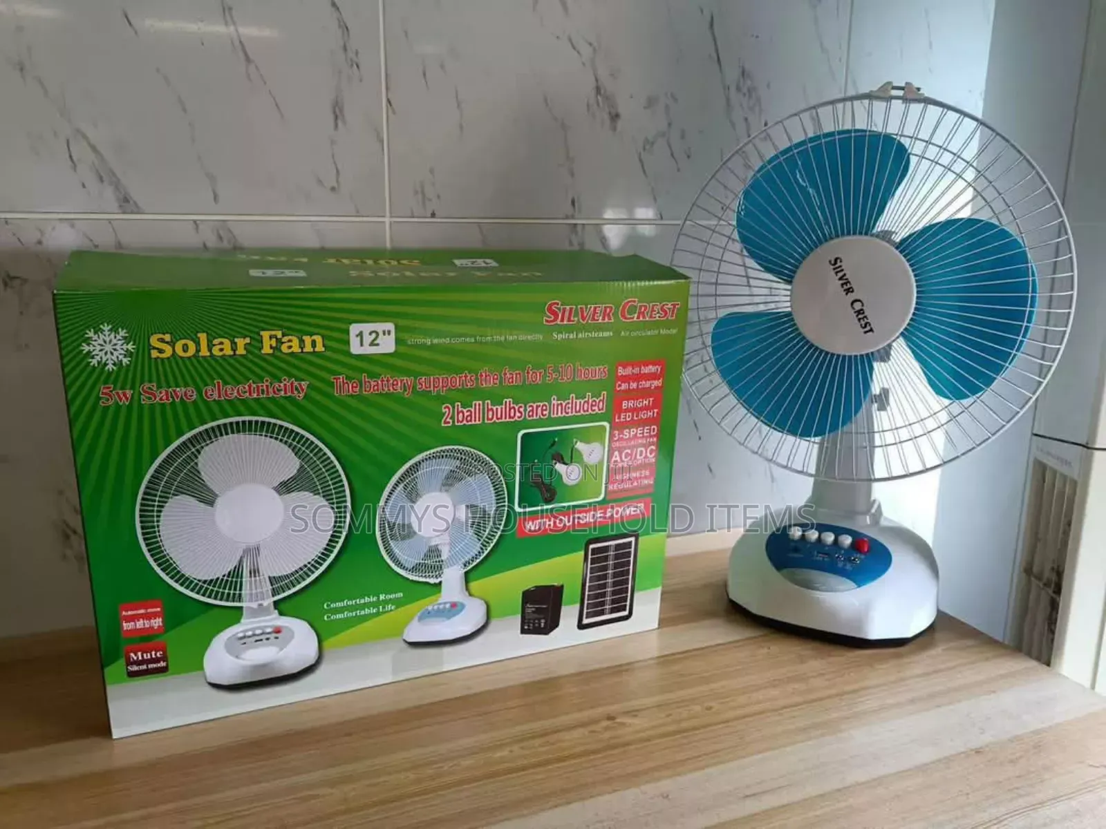 12" Rechargeable Fan With Solar Panel