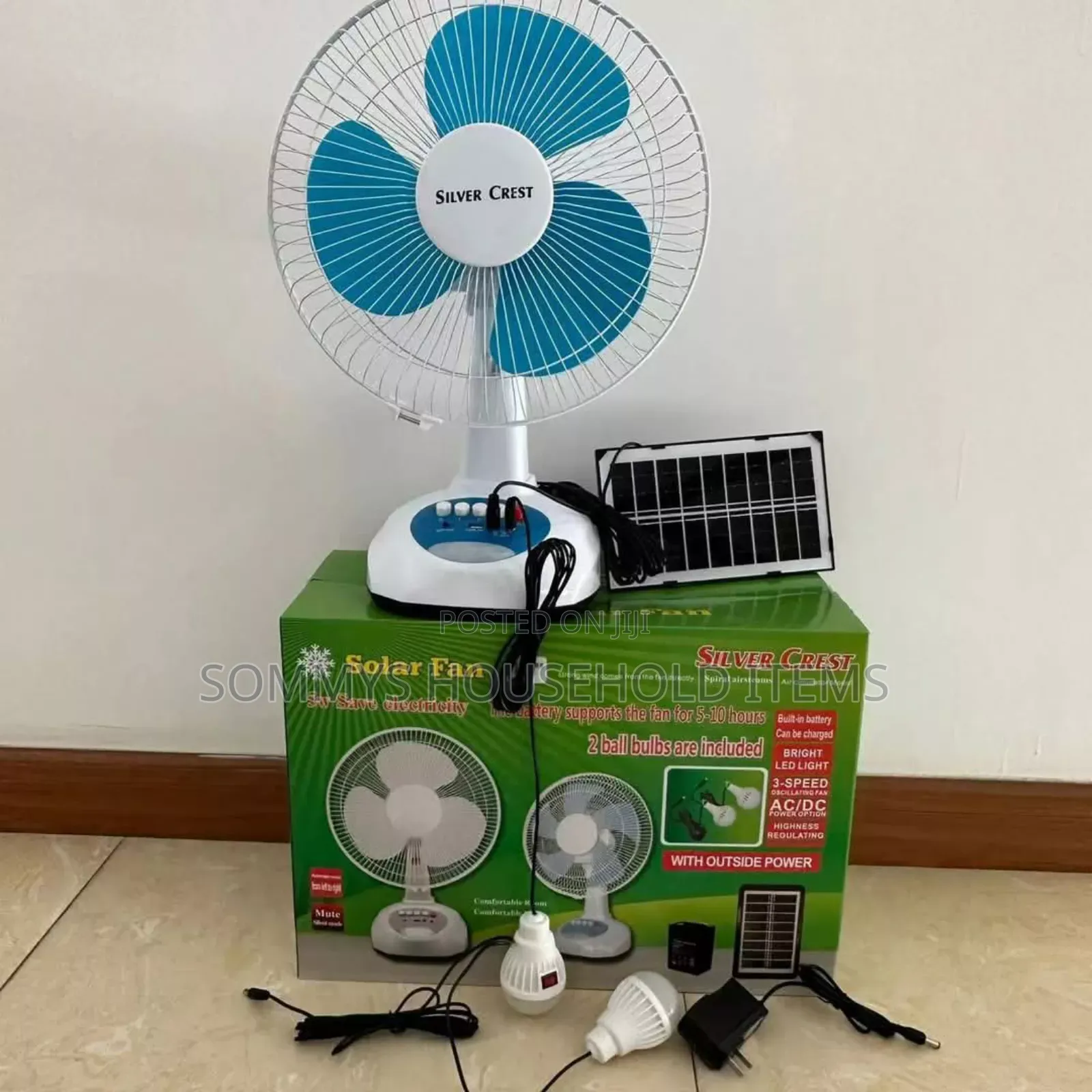12" Rechargeable Fan With Solar Panel