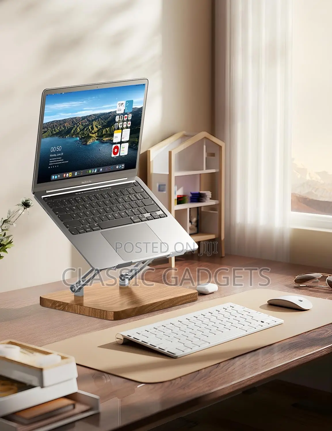 Metal Adjustable Stand With Wooden Base for Laptop and Pc