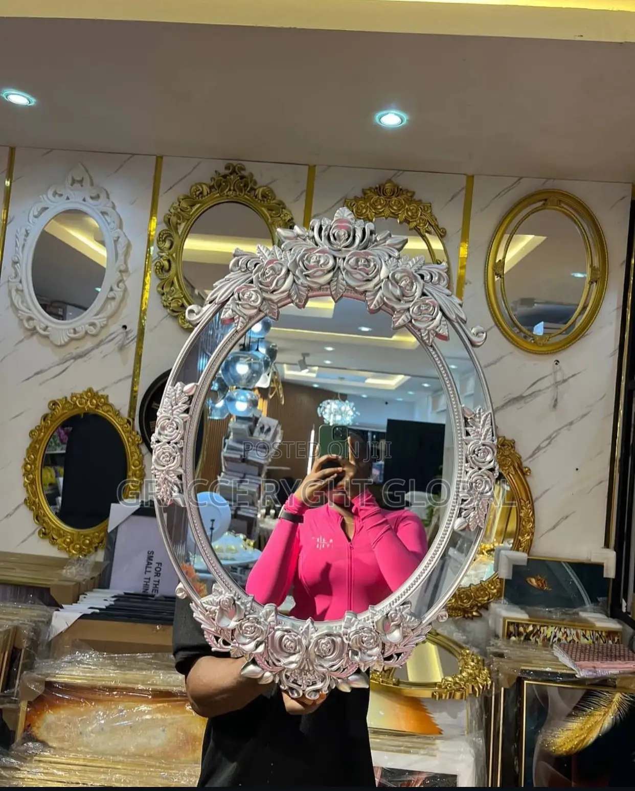 Oval Mirror With Rose Design