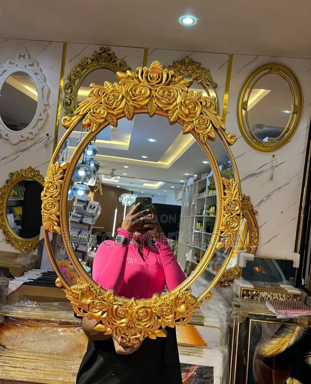 Oval Mirror With Rose Design