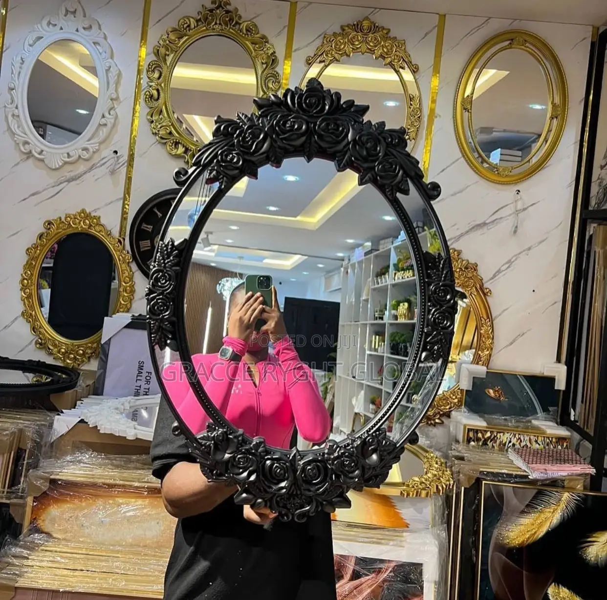Oval Mirror With Rose Design