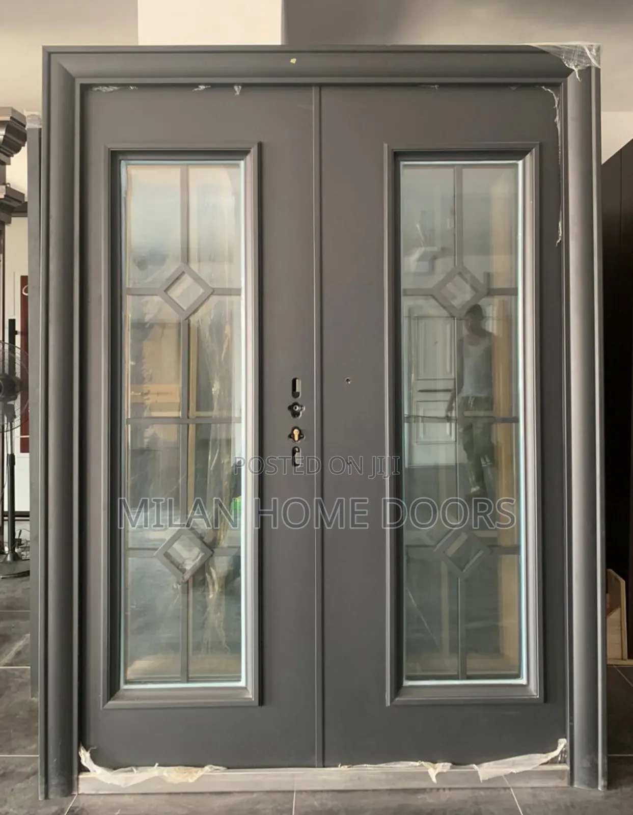 5ft by 7ft Gray Glass French Door