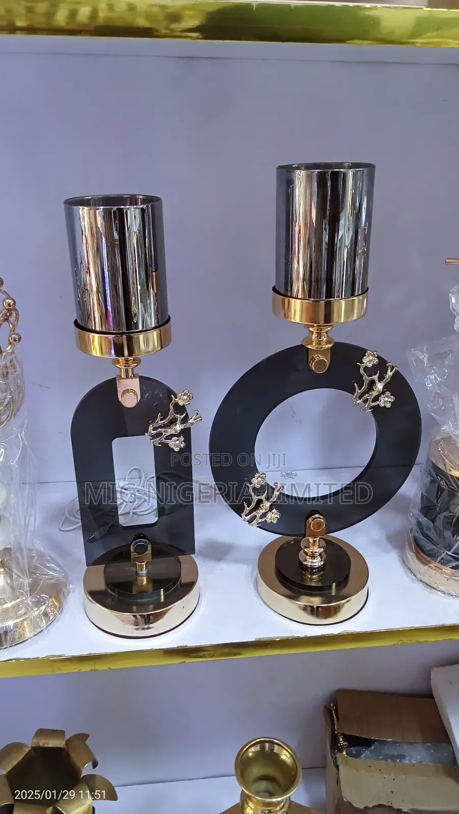 2pcs Candle Stand Holder Decorations Black and Gold Finish