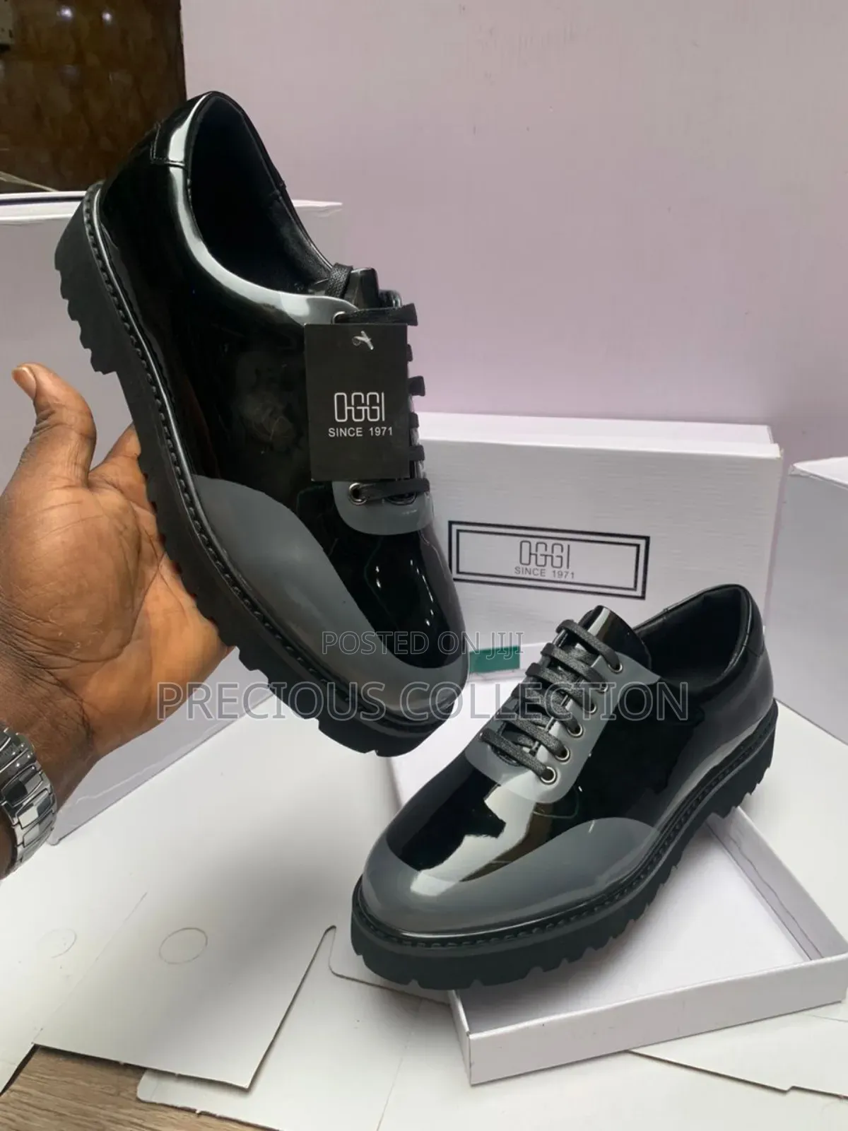 All Black Glossy Leather Oggi Lace Up Shoe