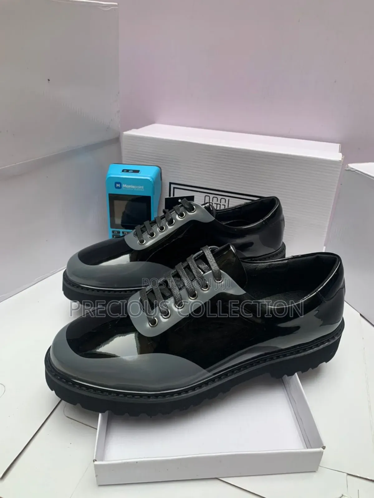 All Black Glossy Leather Oggi Lace Up Shoe