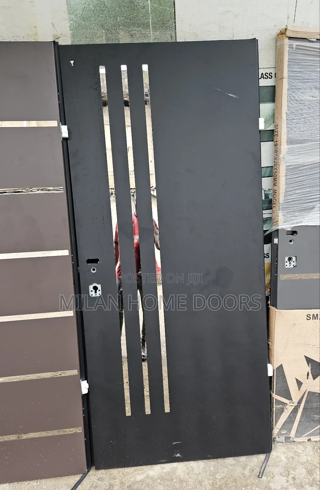 3ft Israeli Black Straight Silver Line Security Door