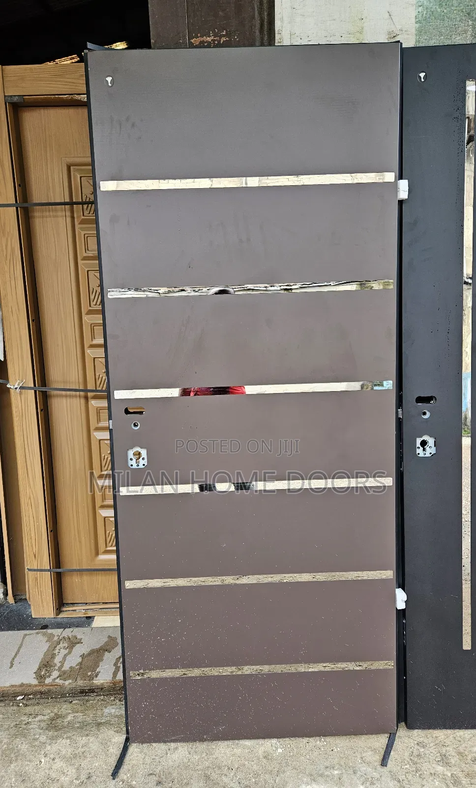 Brown 3ft Silver Line Israeli Security Door (Madrid)