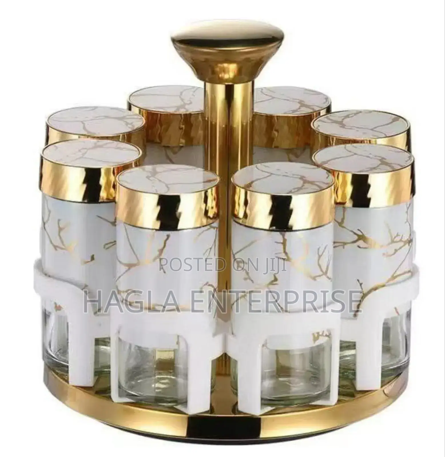 (8pcs) Marble Ceramic Gold Luxury Rotating Spice Rack