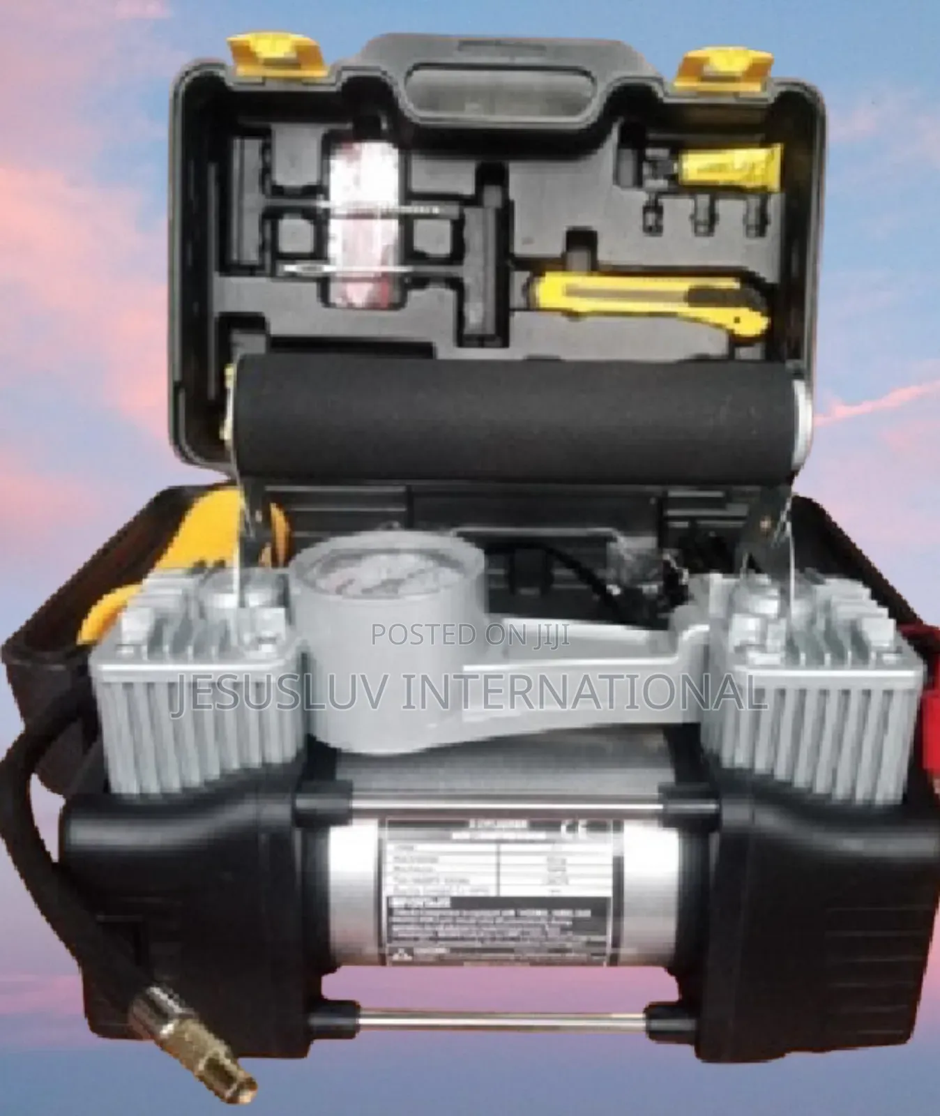 Dual Cylinder Air Compressor Tyre Inflator Pump With Repair