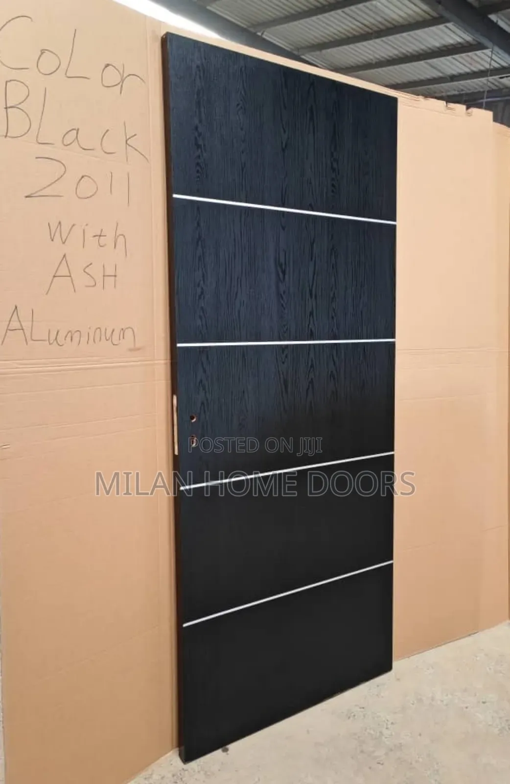 BLACK HDF Wooden Doors With Silver Aluminum Chrome