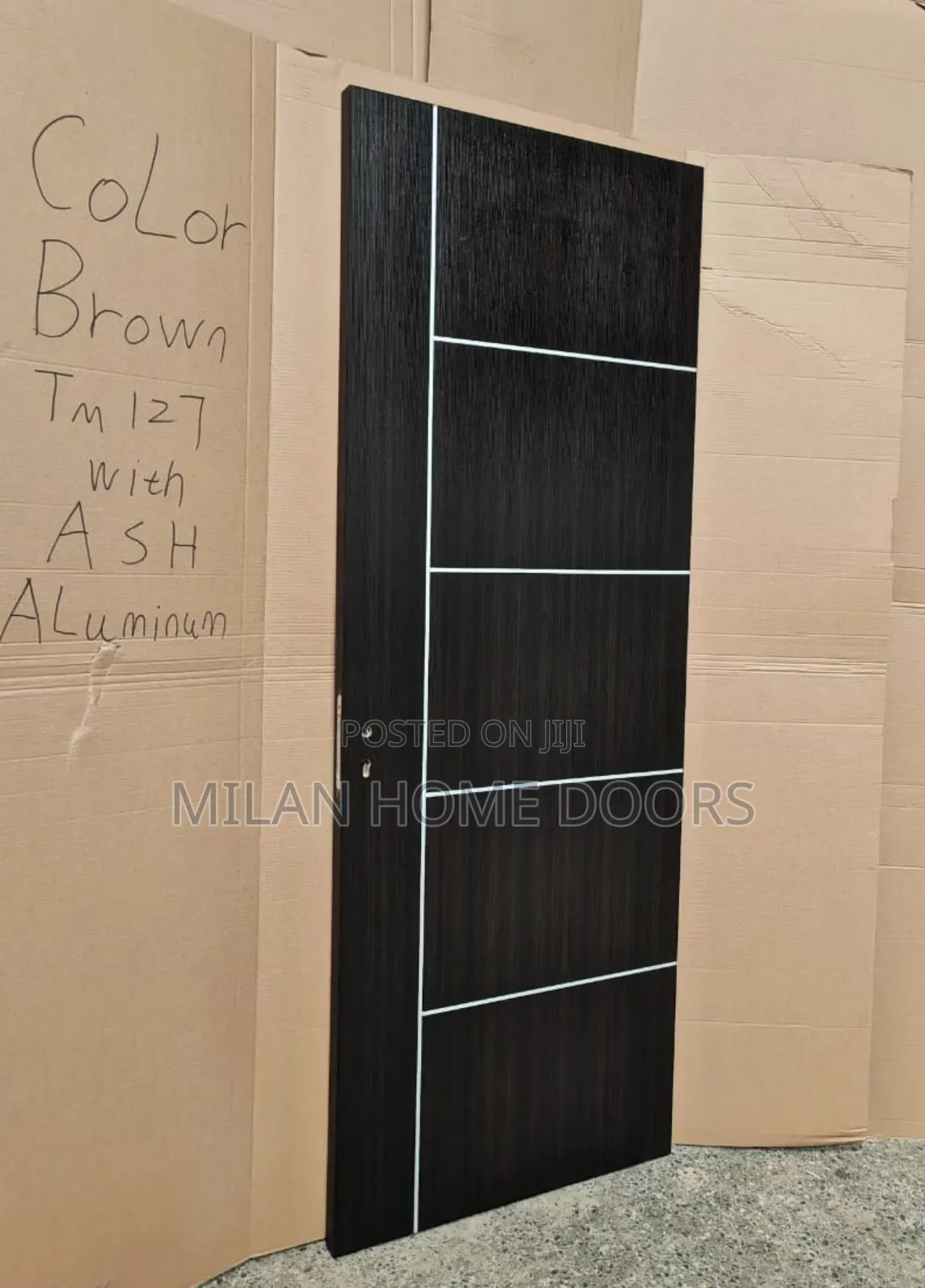 BLACK HDF Wooden Doors With Silver Aluminum Chrome