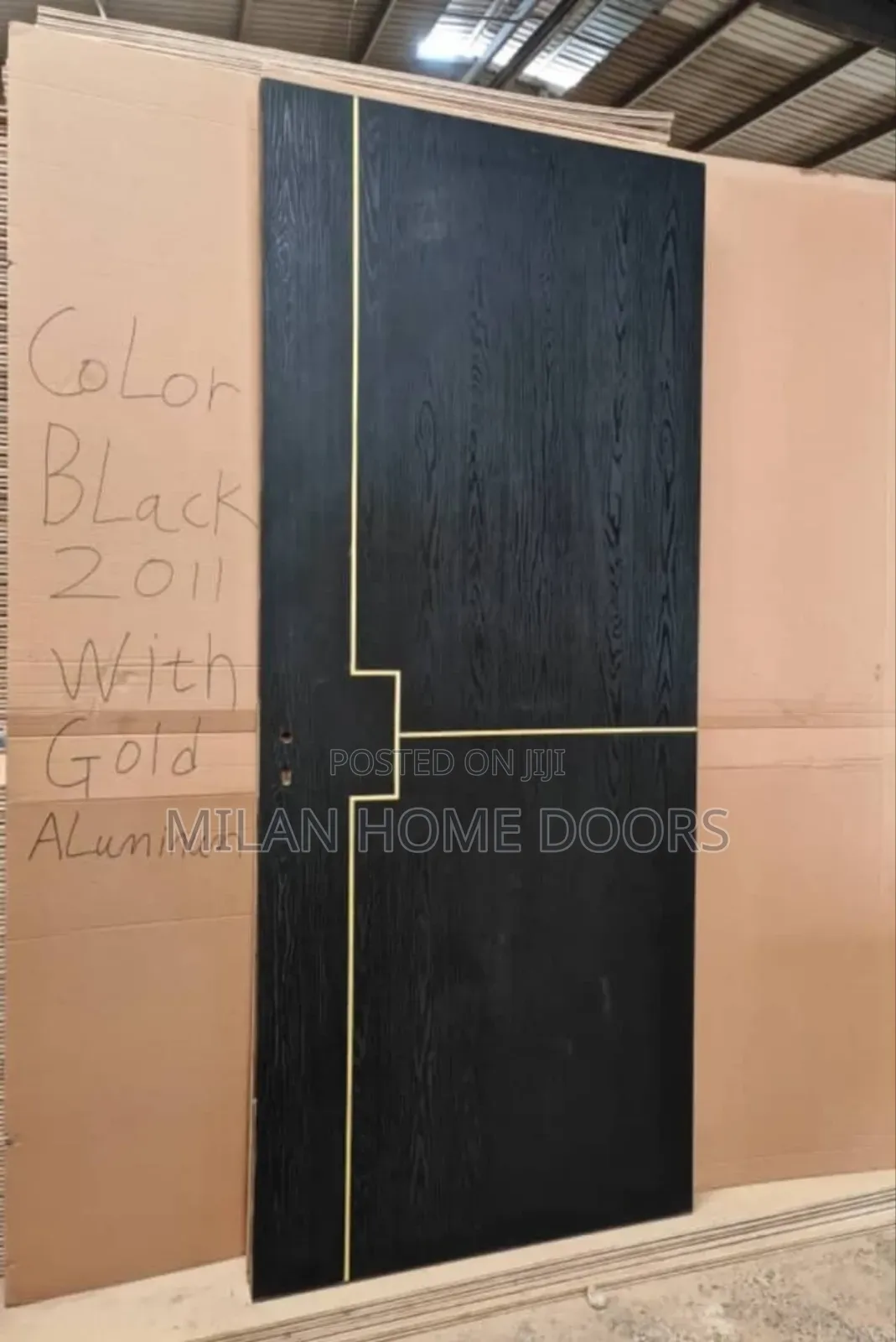 BLACK HDF Wooden Doors With Silver Aluminum Chrome