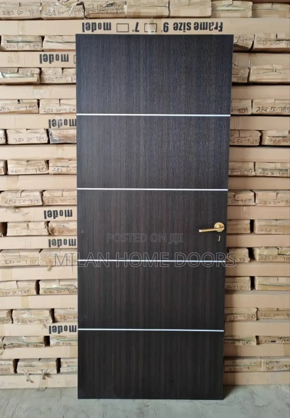 Walnut HDF Wooden Door With Chrome Aluminum