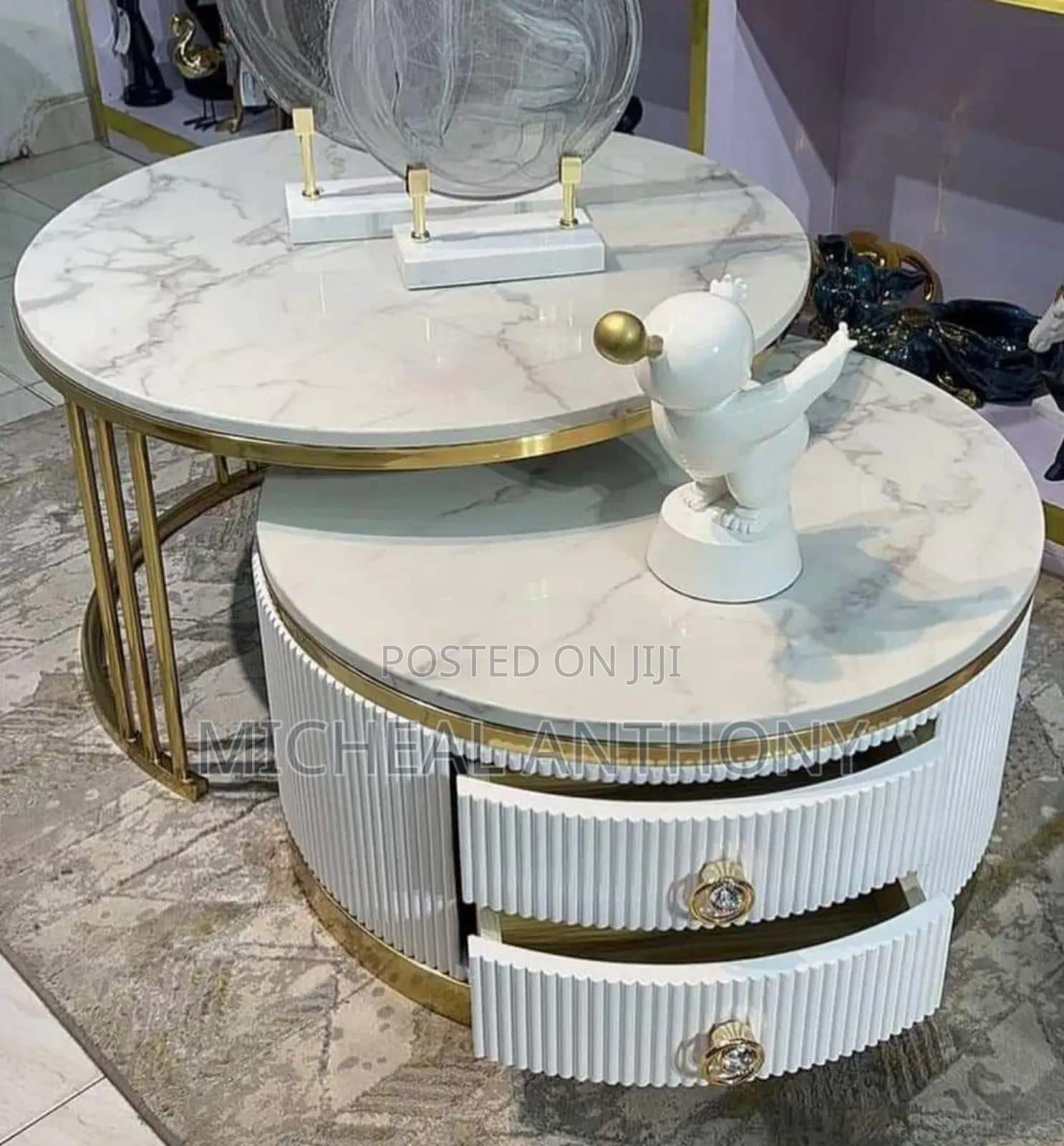 One Plus One Center Table With Drawers Marble Top