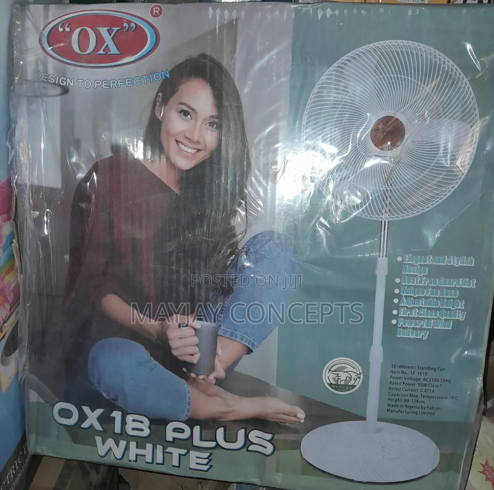 Ox 18inches Plus Standing Fan-White Colour
