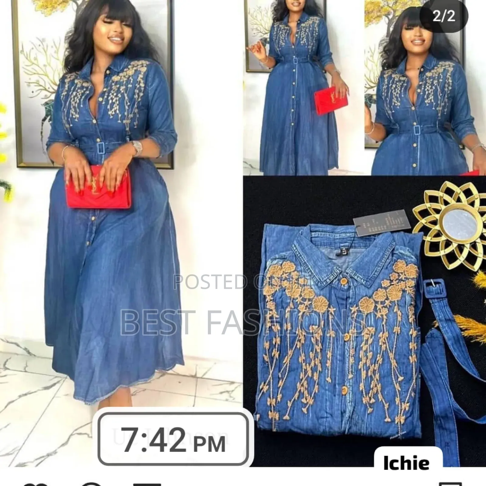 Ladies Long Blue Shirt Gown