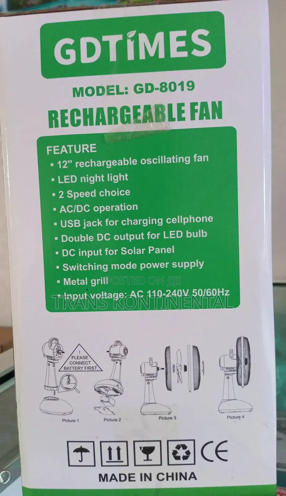 12inches Solar Rechargeable Fan