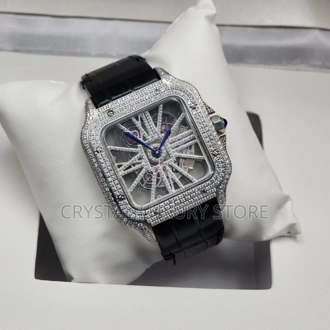 AAA Luxury CARTIER SANTO Iced Genuine Leather Wristwatch