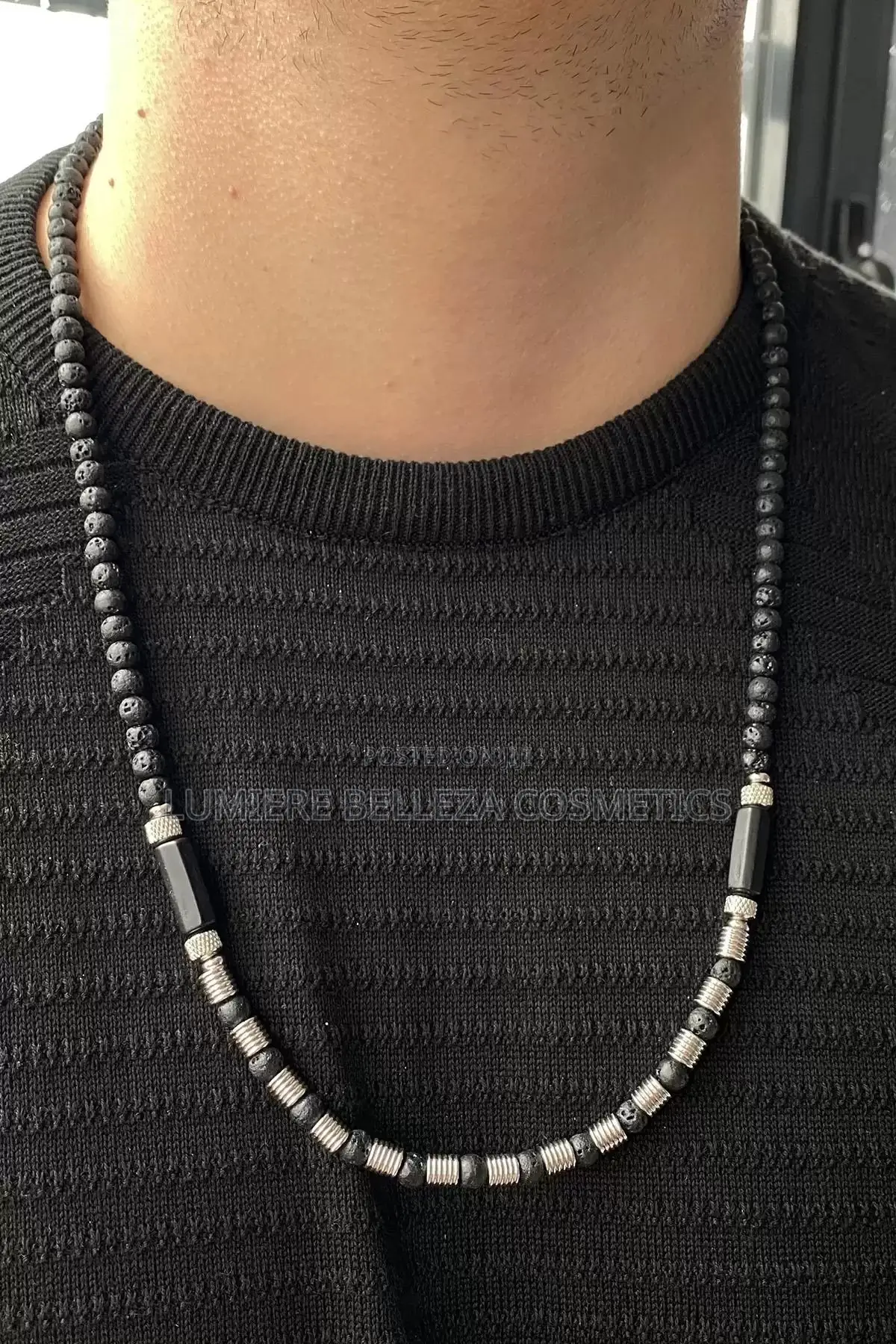 Black and Gray Color Beaded Detailed Men's Necklace