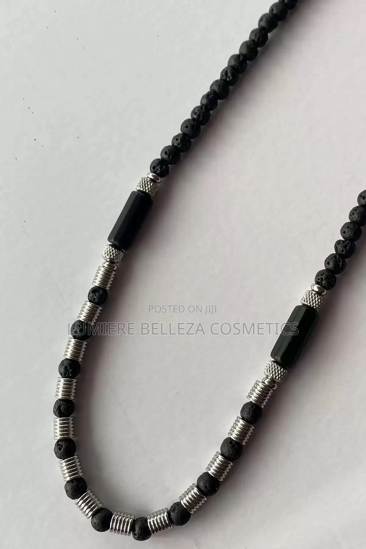 Black and Gray Color Beaded Detailed Men's Necklace
