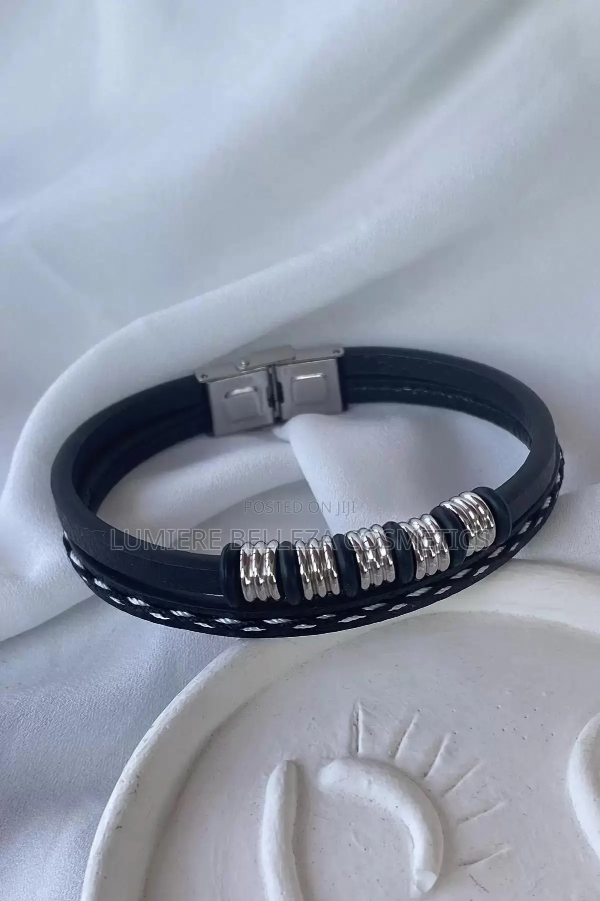 Black Color Metal Detailed Steel Bracelet