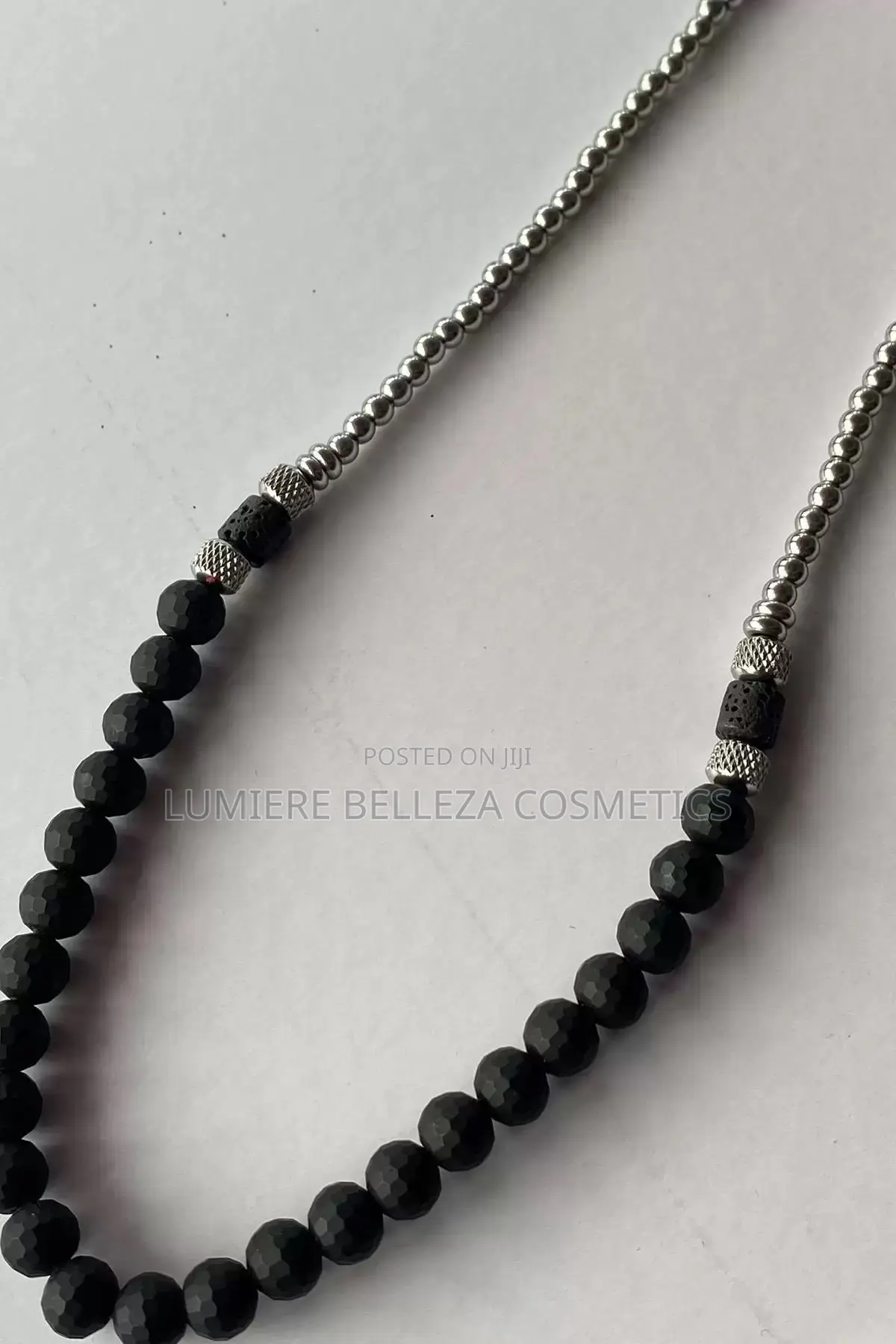 Black and Gray Color Beaded Detailed Men's Necklace