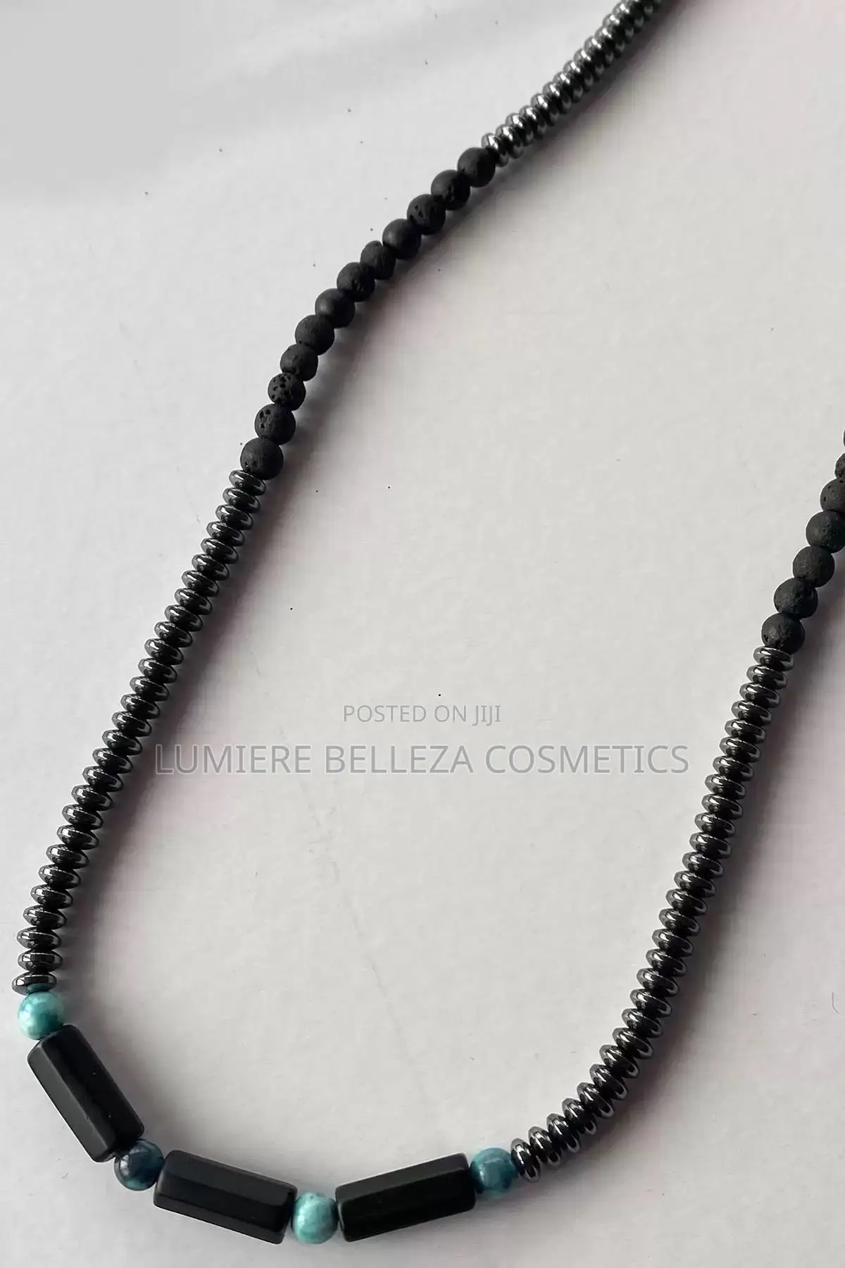 Black and Gray Color Beaded Detailed Men's Necklace