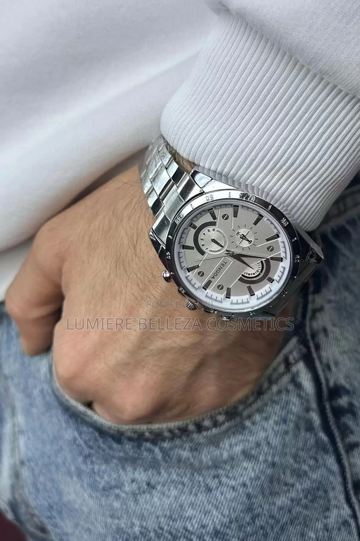Silver Color Metal Band Men's Watch