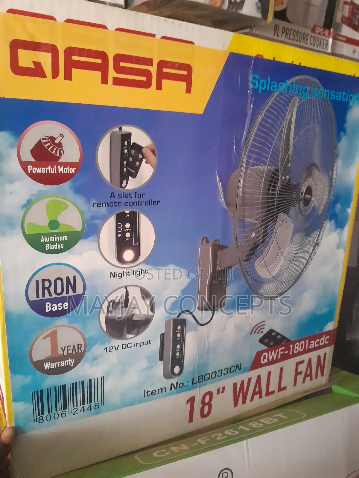 Qasa 18" Ac/Dc 3-in-1 Solar Wall Fan With Remote Control