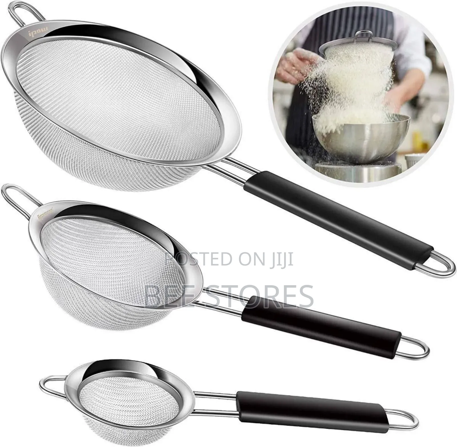 3pcs Stainless Steel Sieve With Handle