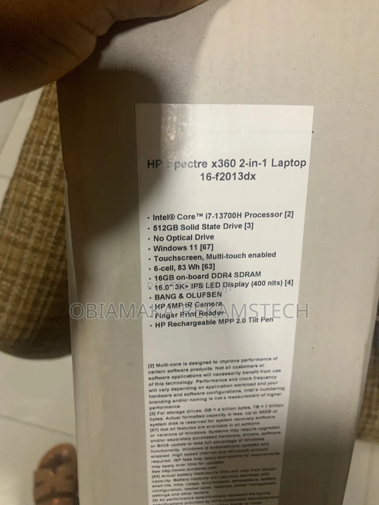 New Laptop HP Spectre 16GB Intel Core I7 SSD 512GB