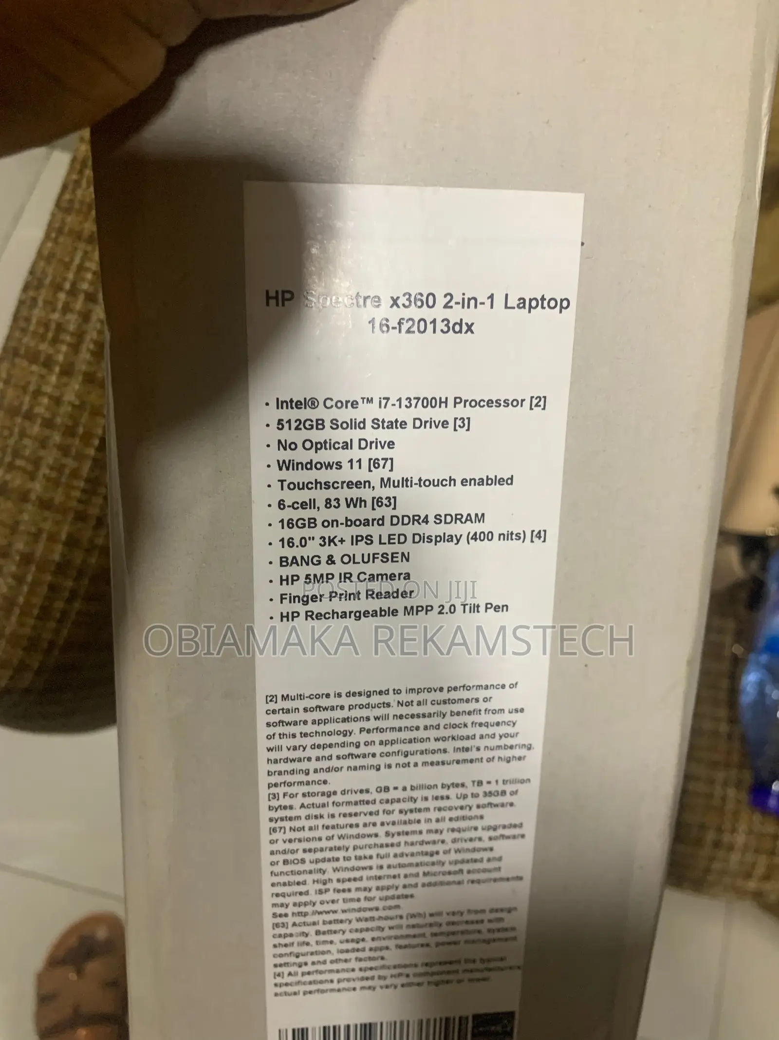 New Laptop HP Spectre 16GB Intel Core I7 SSD 512GB