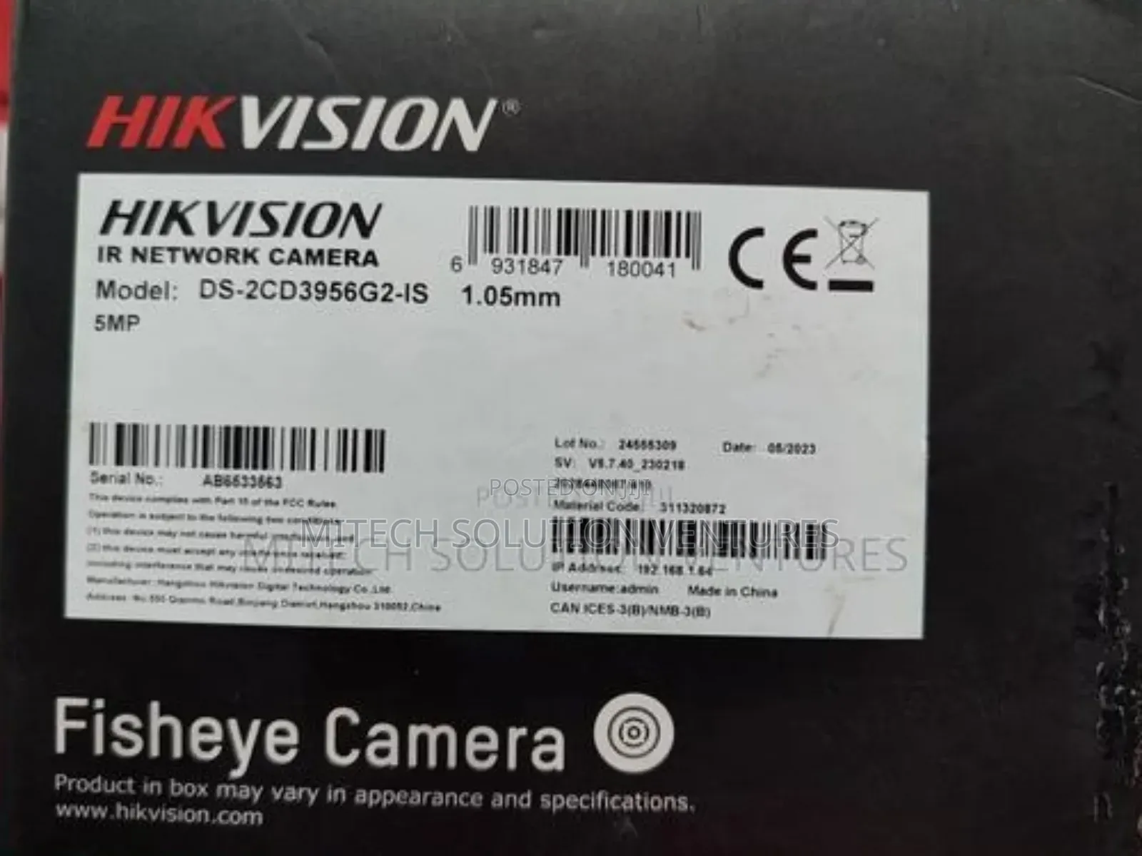 Hikvision IR Network Camera, Model DS-2CD3956G2-IS.