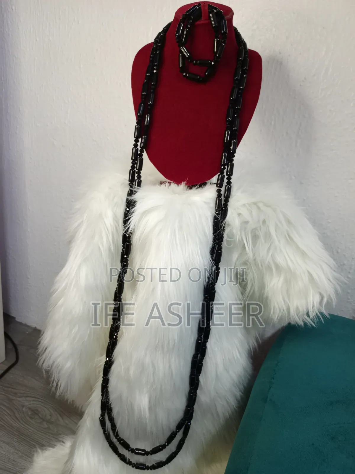 Men's 2 Layers Navel Length Black Beads 0005