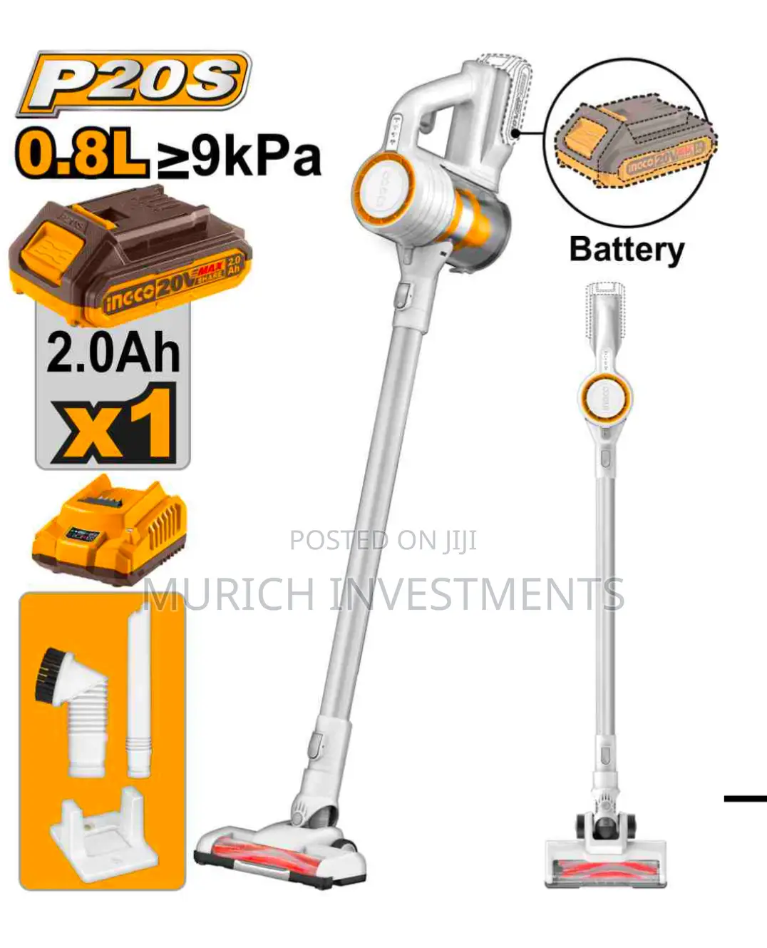 Ingco Cordless Vacuum Cleaner Multi Cyclone 140W 0.8L