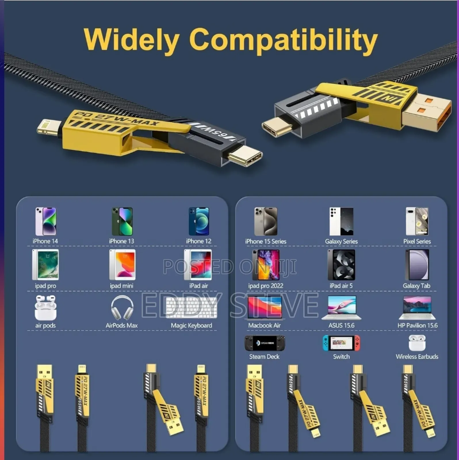 4-in-1 Light-Ning to USB C 27W,Type C to C 65w/ USB a 3.0