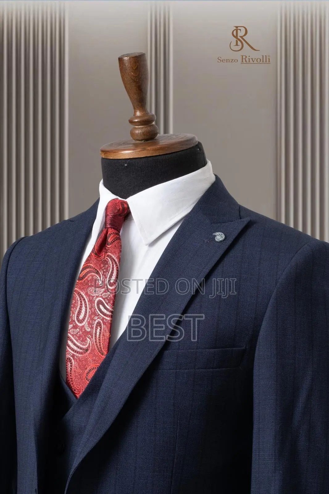Turkish 3pis Navy Blue Stripes Senzo Rivolli Suits