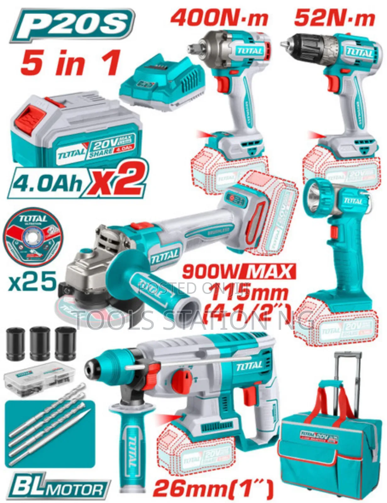 5 in 1 20v Cordless Brushless Combo Set