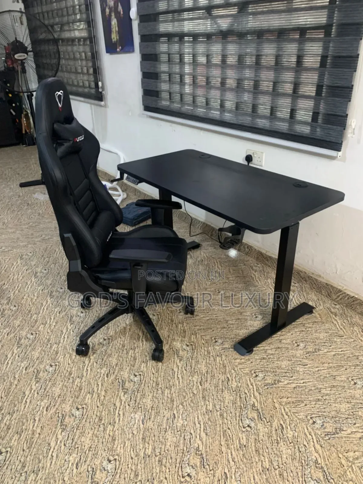 Electric Adjustable Height Desk and Office Gaming Chair.