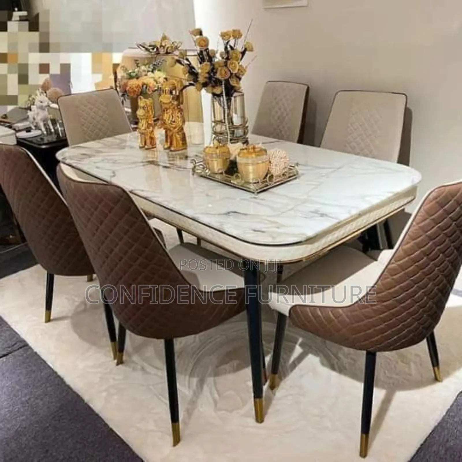 High Quality Marble 6 Seaters Dining Table With 6 Chairs