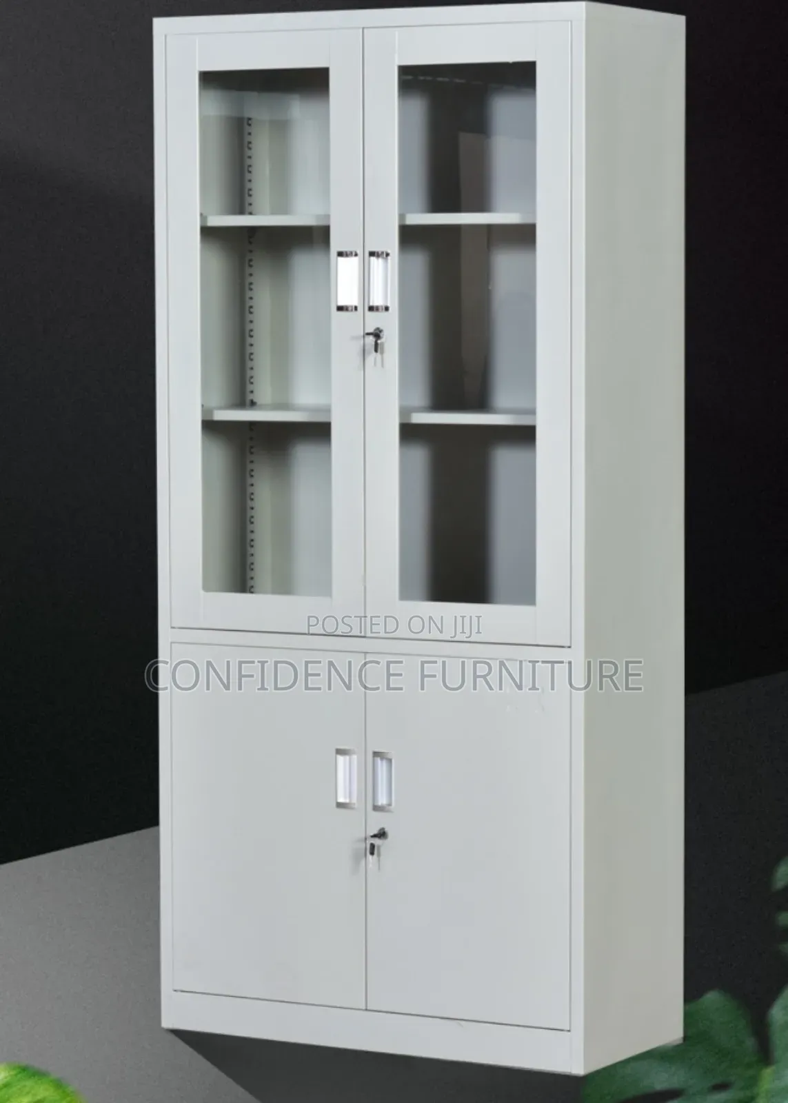 High Quality Half Glass And Metal Cabinet Shelf